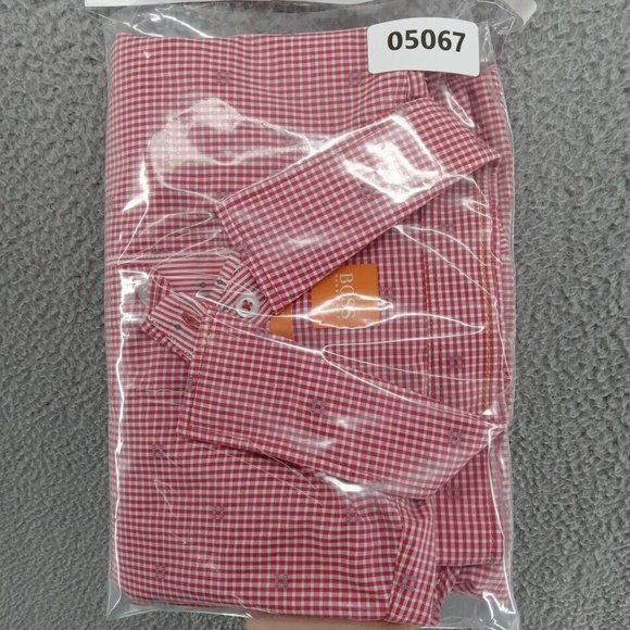 Boss Hugo Boss Shirt Mens XL Red Gingham Check Geometric Slim Fit Orange Tag - Picture 9 of 9
